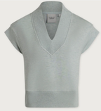 A light gray knit top with a wide V-neck collar and short cap sleeves, shown against a plain light background.
