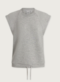 A light gray heathered cropped raglan sweatshirt with a drawstring hem, displayed against a solid off-white background.