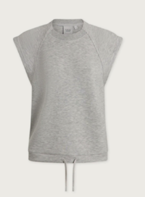 A light gray heathered cropped raglan sweatshirt with a drawstring hem, displayed against a solid off-white background.