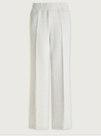 A pair of light heather gray wide-leg sweatpants with an elastic waistband and front pleats, shown against a solid off-white background.